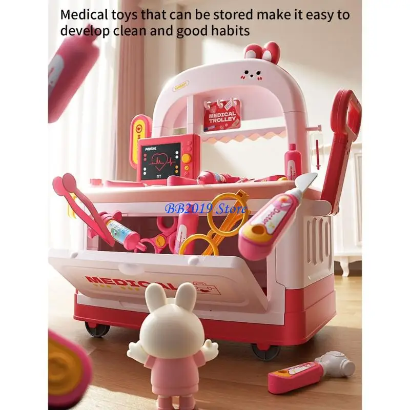Q0kb crianças fingir médico playset realista instrumento médico carrinho brinquedo com acessórios para criança role play