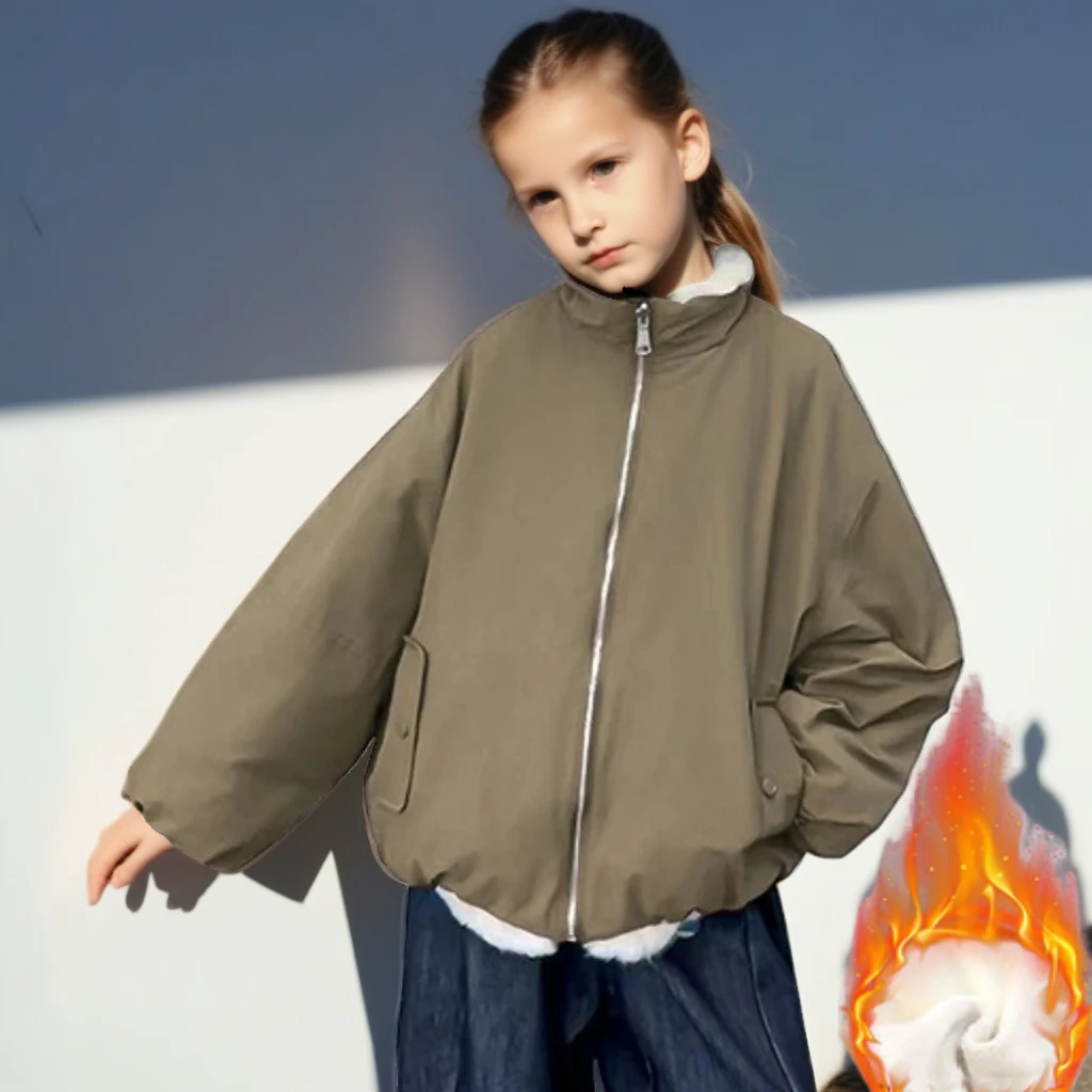 

Winter Girls Reversible Jacket Double Sided Wear Thick Faux Fur Coat Fashion Casual Teen Kids Warm Outerwear School Child Tops