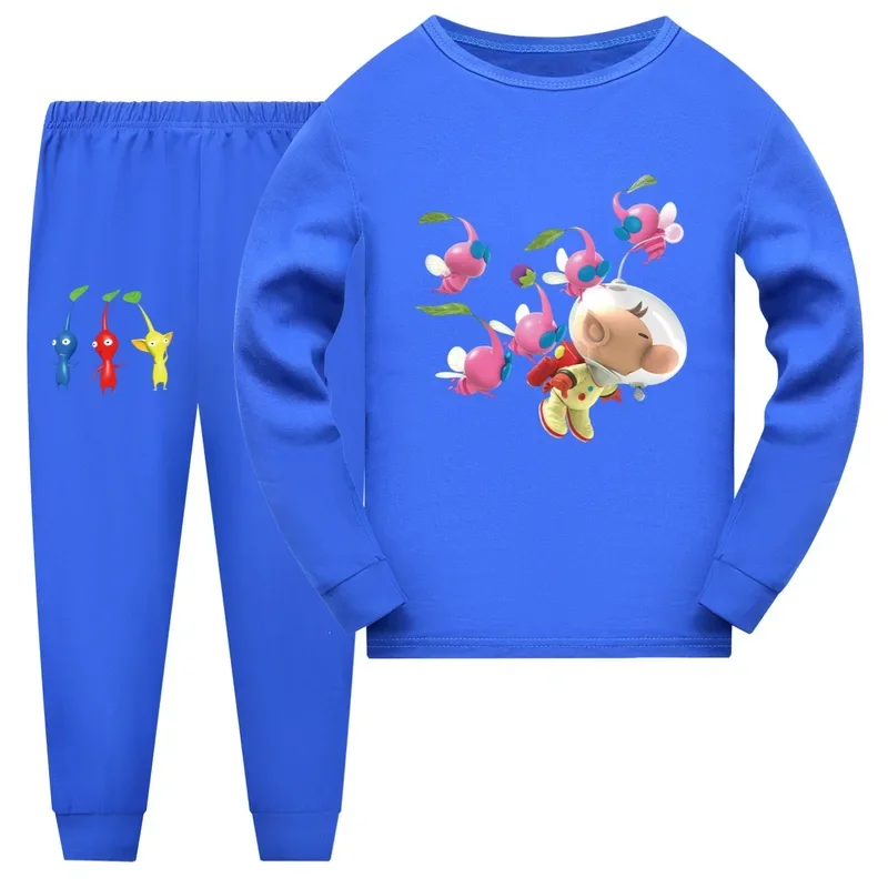 Newwest Pikmin 4 PCI costume kids cartoon pajamas sets baby girls long sleeve tops pants 2PCs set teenager girl boys casaul slee