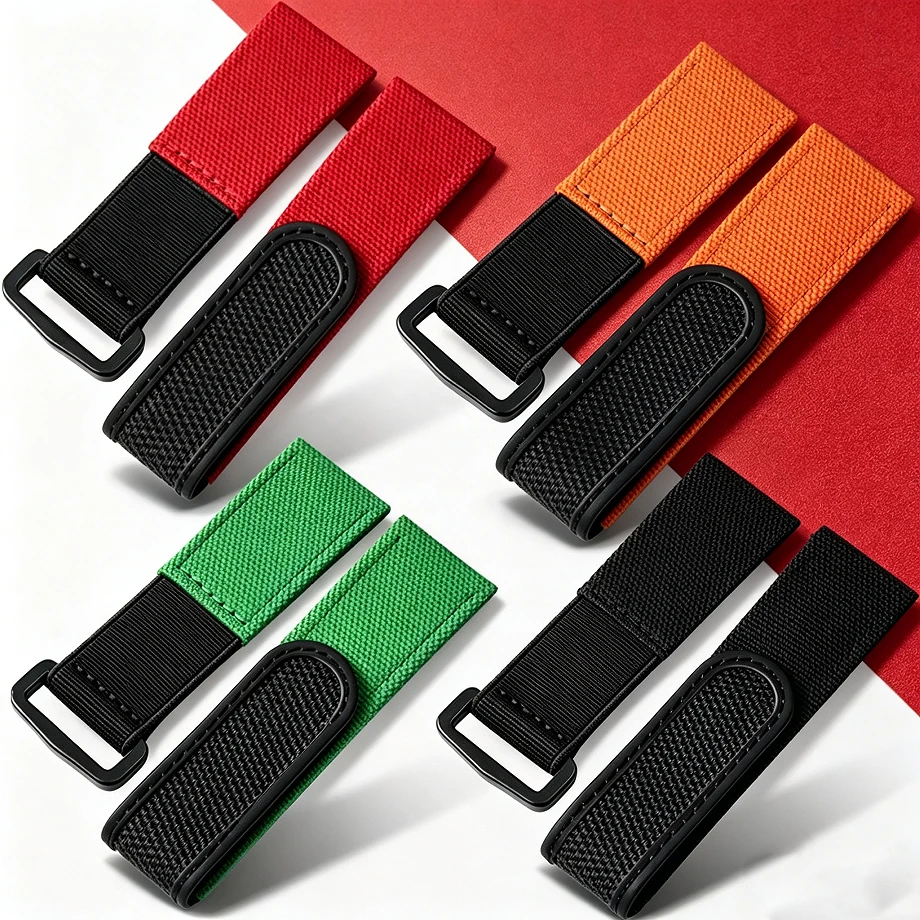 Multi‑Color Hook‑Loop Nylon Watch Band 20/22mm Elastic Sport Woven Adjustable Wrist Strap Outdoor Bracelet for Men & Wom