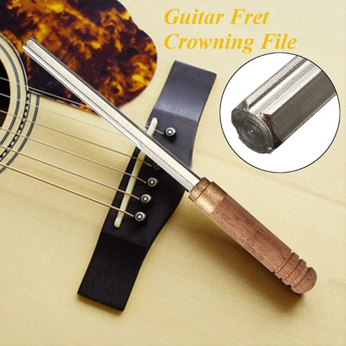(ABYM) 3 in 1 Guitar Fret Hexagonal File Musical Instrument Fret Repair and Grinding Tool - Wooden Handle