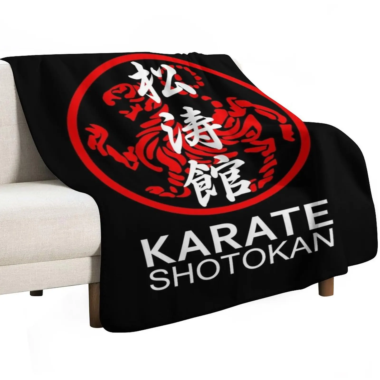 Shotokan الكاراتيه رمز وكانجي الأبيض النص رمي بطانية بطانيات للأرائك فضفاضة دافئة لفصل الشتاء السرير منقوشة البطانيات