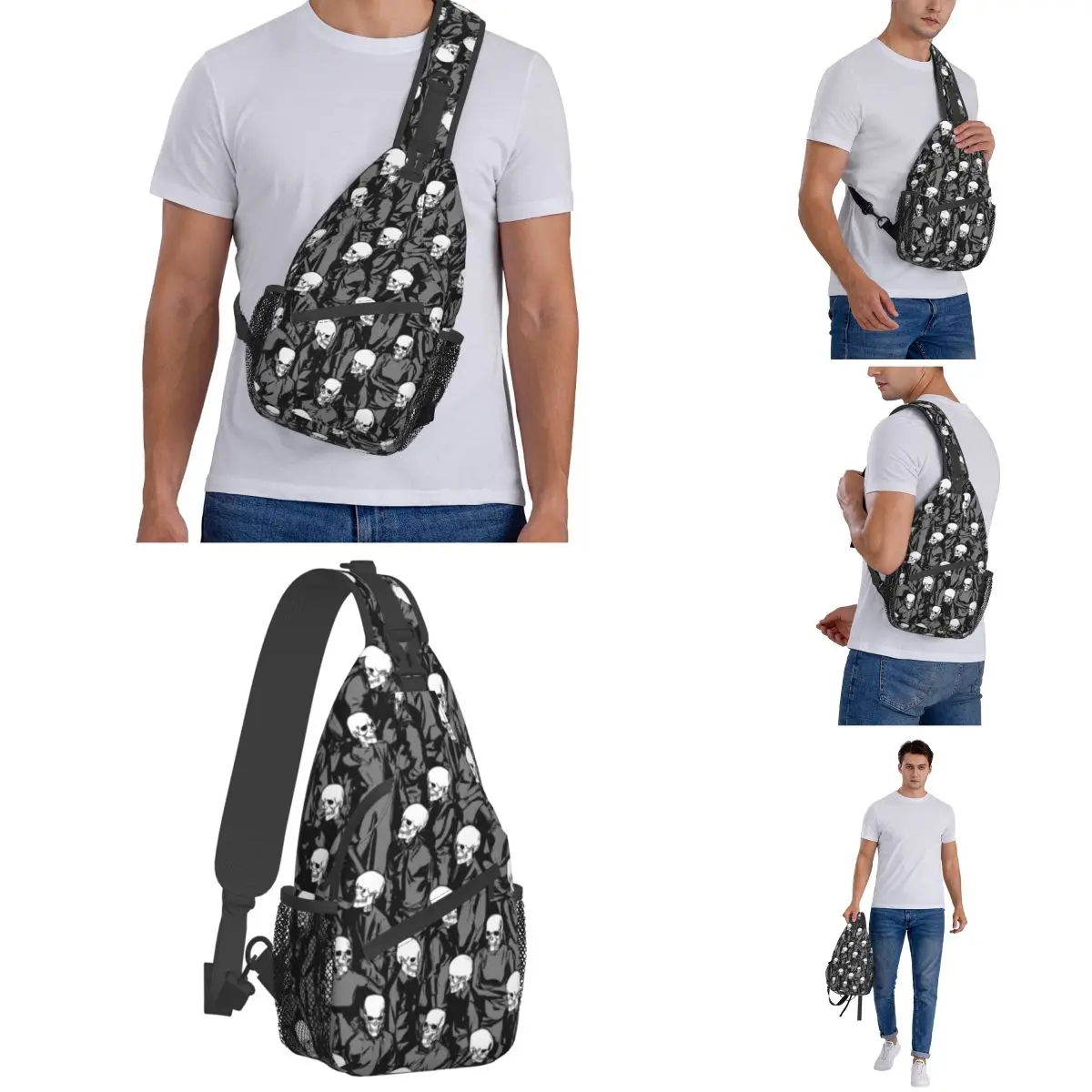 Skull Society Halloween Small Sling Bag Chest Crossbody Shoulder Backpack Outdoor Sports Daypacks Zombies Printed Bag