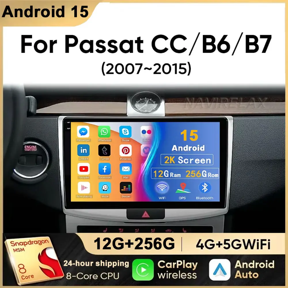 

Android 15 Carplay Auto 4G + WIFI для Volkswagen VW Passat B6 B7 CC 2007-2016 GPS Автомобильный радиоприемник Мультимедийный плеер Стерео 360 Камера BT