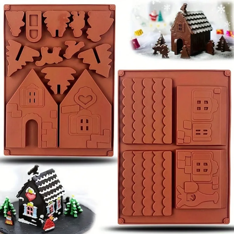 

Silicone Mould Gingerbread House Chocolate Cake Mould DIY Biscuits Baking Tools Holiday Candy Cookies Handmade Soap Decoration