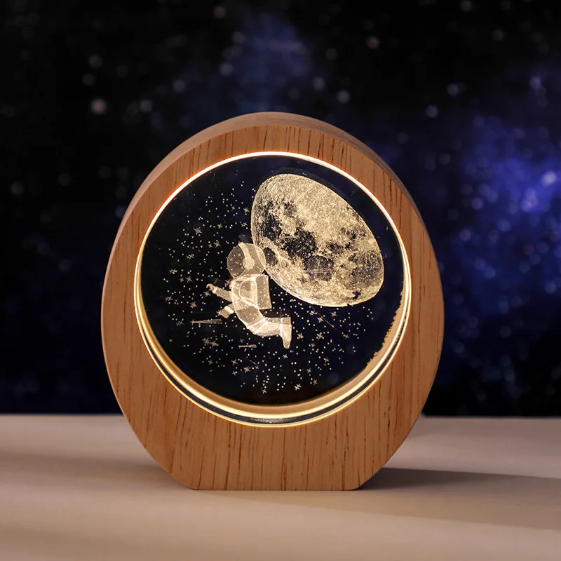 3D Laser Engraved Crystal With Wooden Light Up Base Night Light Desk Creative Decoration Birthday Gift Graduation Gift Perfect