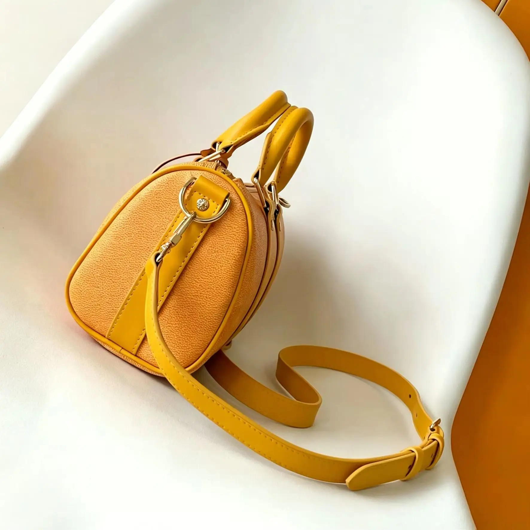 Mango Yellow Pebble Leather Mini Oval Handbag, Luxury Multi-Way Mini Handbag