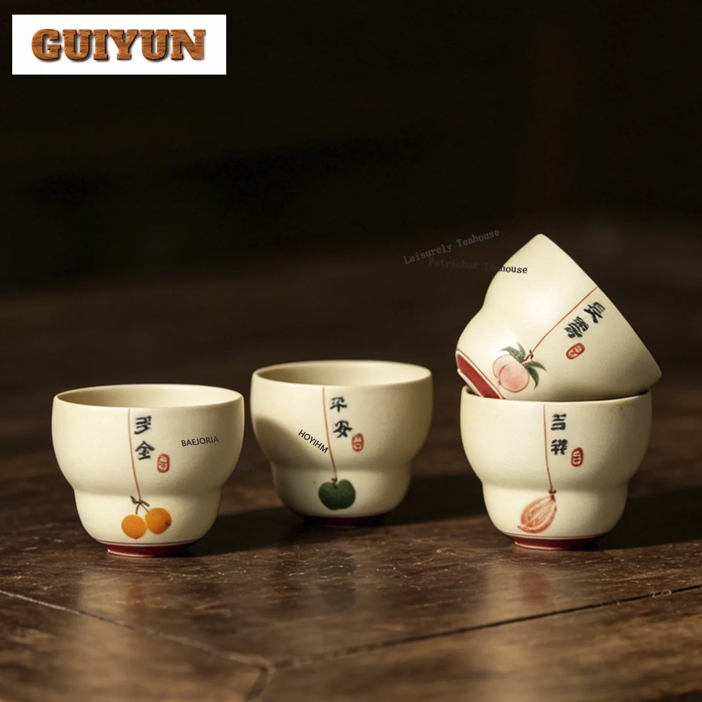HOYIHM 90ml Four Seasons Auspicious Fruits Gourd-shaped Teacup Zen Tea Bowl Jug Tea-tasting Smelling Cup Chazhan Master Cups Cha