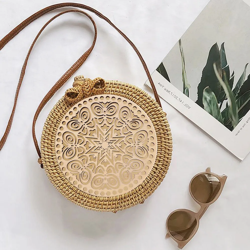

2Pcs Wooden Crochet Bag Bases Round Hollow Pattern Handmade DIY Knitting Bag Bottom Purse Accessories for Women Crossbody
