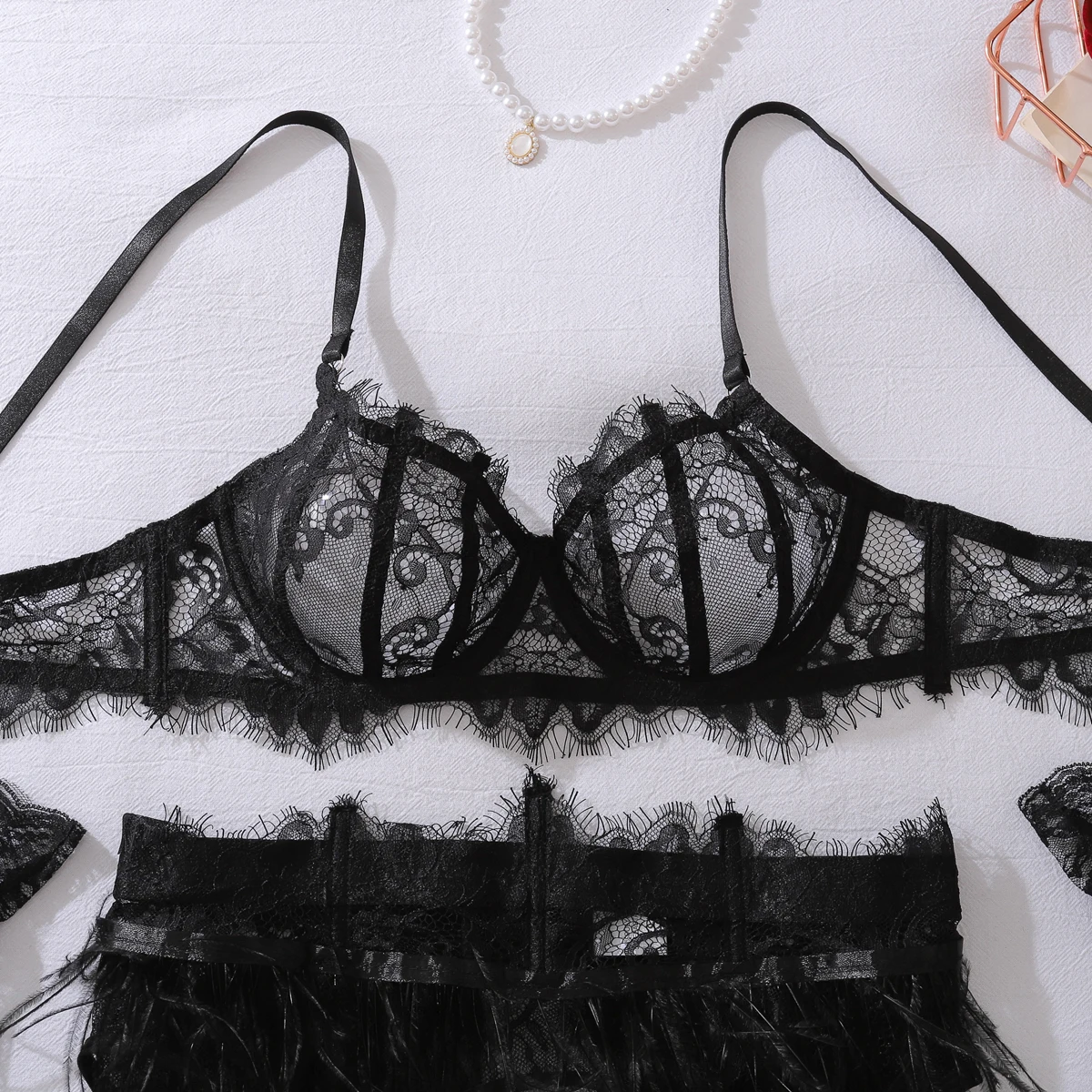 Ellolace Sissy Sexy Female Lingerie Attractive Black Lace Ethical Women's Underwear Dark Romance Call Of The Night