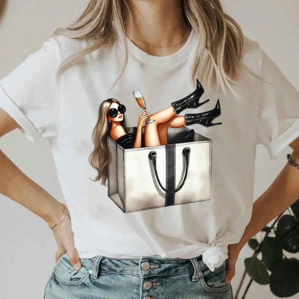 Luxury Fashion High Heels Shoes Print Women T Shirt Summer Funny 90s Hip Hop Punk T Shirt Hipster Streetwear T-shirt Clothes
