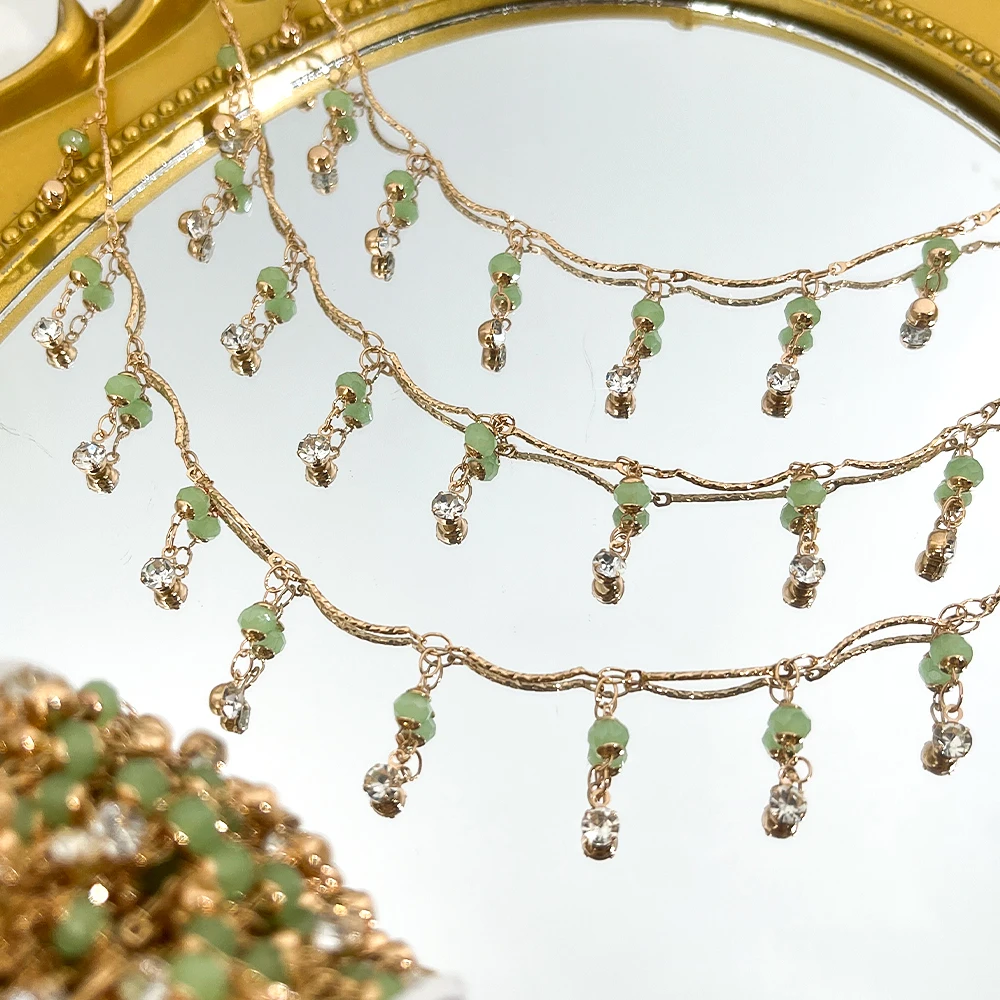 0,5 meter 1 meter groen kristalglas lantaarn kralen charme koperen ketting DIY ketting armband kralen ketting sieraden maken materialen