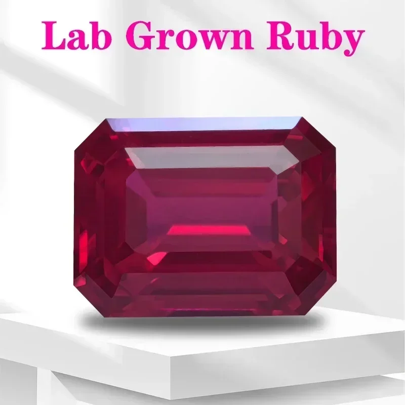 

Red Color Emerald Cut Lab Grown Ruby VVS1 Gemstone Charms DIY Advanced Jewelry Making Materials Selectable AGL Certificate
