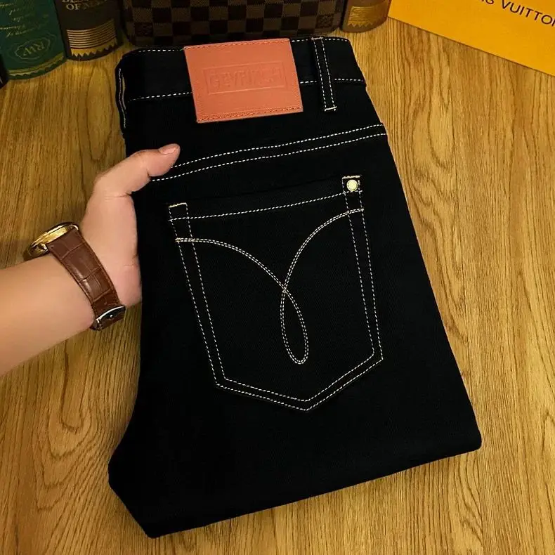 

Spring Autumn 2025 Korean Style Clothes Luxury Clothing Classic Embroidery Black Slim Jeans Men Stretch Casual Brand Long Pants