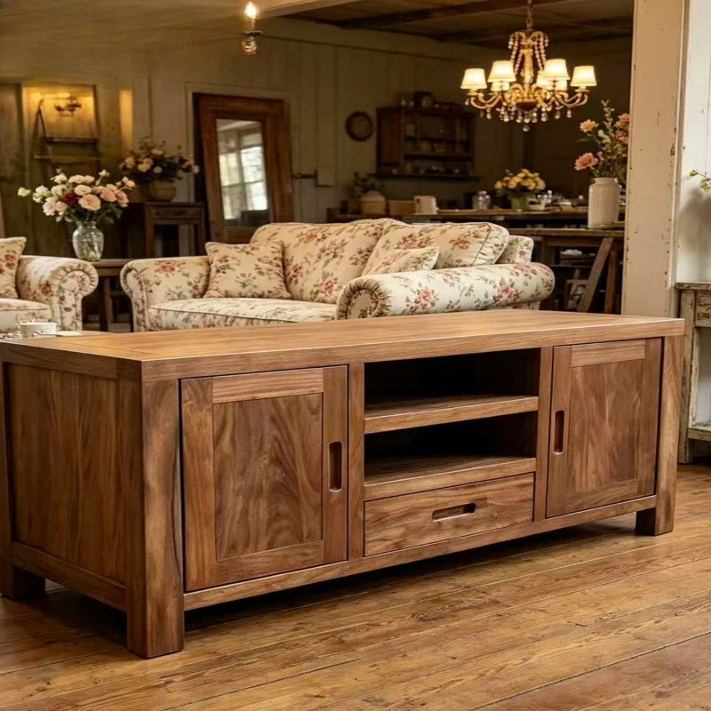 

American retro solid wood TV cabinet, locker, log color storage cabinet