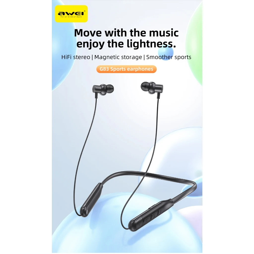 Awei G83 سماعة لاسلكية تعمل بالبلوتوث سماعة بشريط حول ياقة الملابس IPX6 ميكروفون مقاوم للماء الرياضة الحد من الضوضاء 4-مكبر الصوت المكالمات المدمج في بطاقة TF
