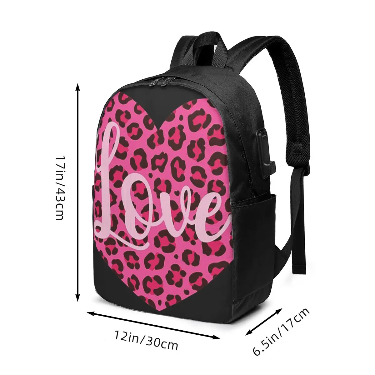 Leopard Print Heart-Shaped Backpack Travel Notebook Bag Computer College Student School Bag Laptop Shoulder Bags for Men Women