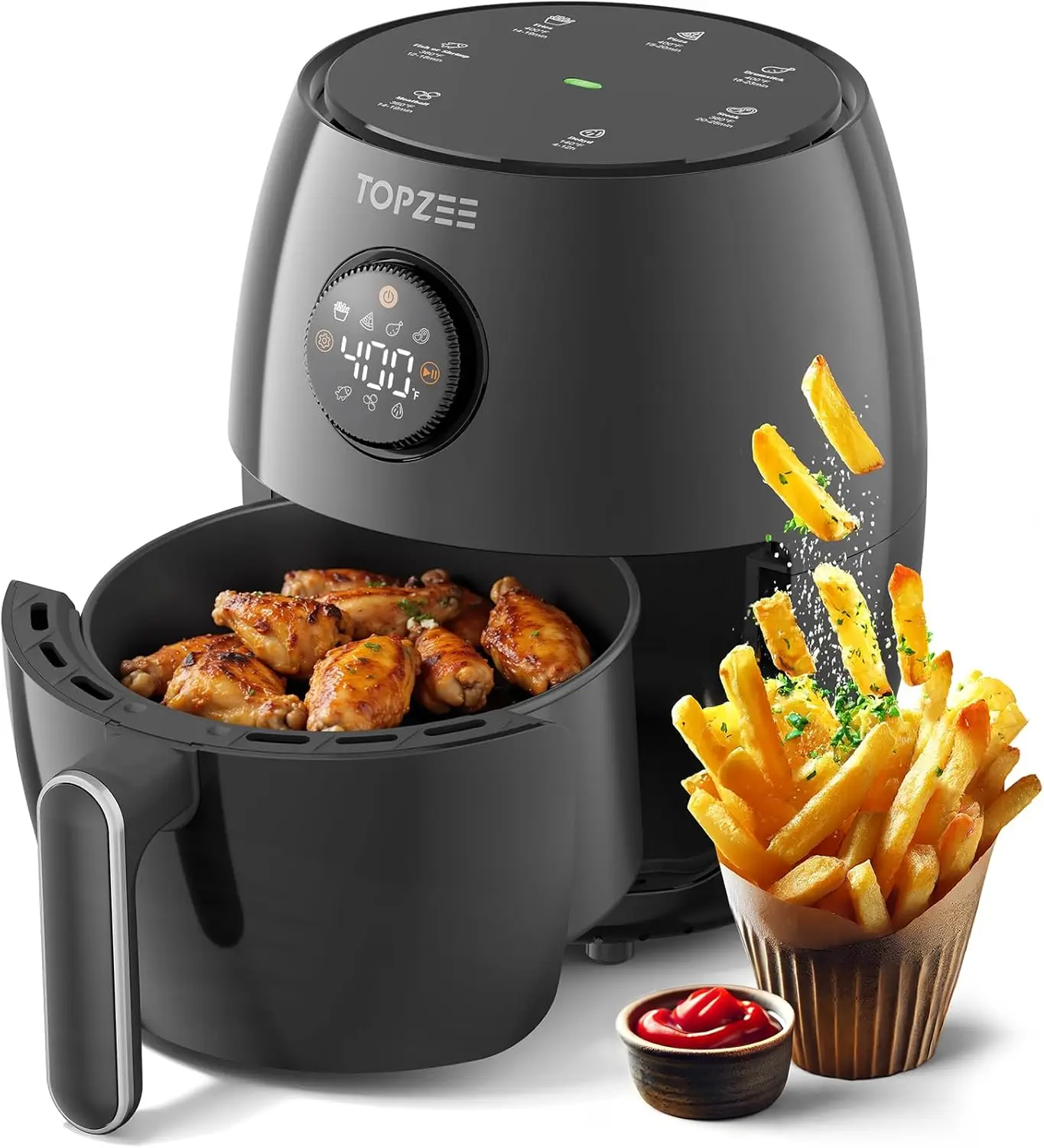 

2.1Qt Compact Digital Air Fryer with 7-in-1 Presets, Adjustable Temp & Timer, Nonstick, Dishwasher Safe for Fast Crispy Cooking