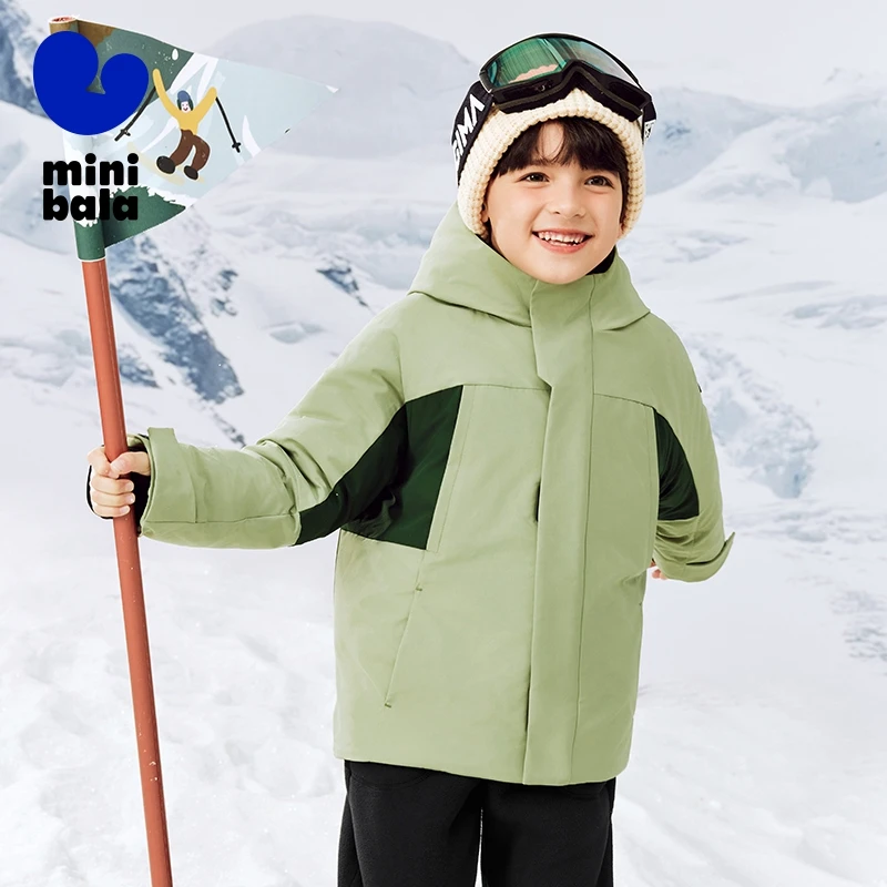 Mini Bala Hooded Cotton Jacket for Boys and Girls Winter New Product Baby Thick Warm Stiff Outerwear.