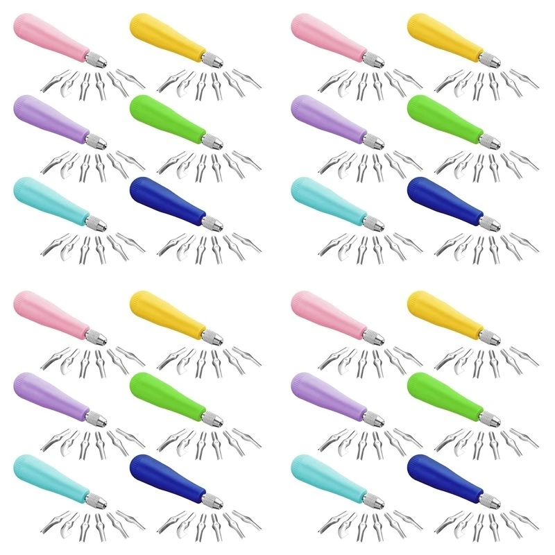 24Pack Craft Linoleum Cutter Kit Carving Tools Assortment Linocut Tools Block Cutters For Block Printing, Assorted Color