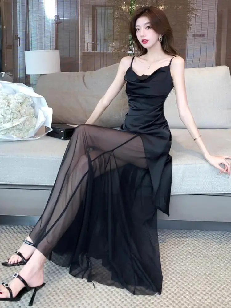 Vestido e de malha de cetim f verão sem mangas slim fit cintura alta vestido linha a vestido de bainha irregula...