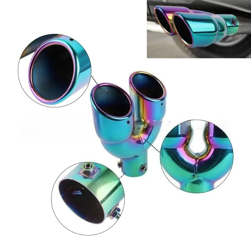 

63 мм из нержавеющей стали с двойным выходом, глянцевый автомобильный глушитель, хвостовой наконечник, выхлопная труба с болтом, хит продаж