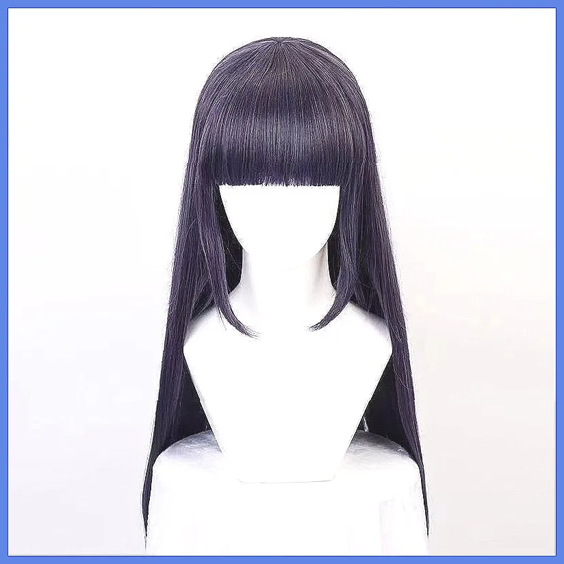 

Black and blue anime straight long hair set, heat-resistant synthetic hair for dolls, suitable for women.