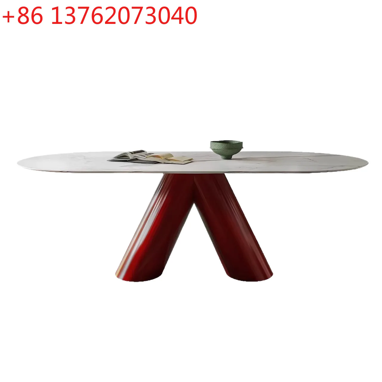 

Современный дизайнерский бордовый 2-метровый овальный обеденный стол из сверхкристаллического камня