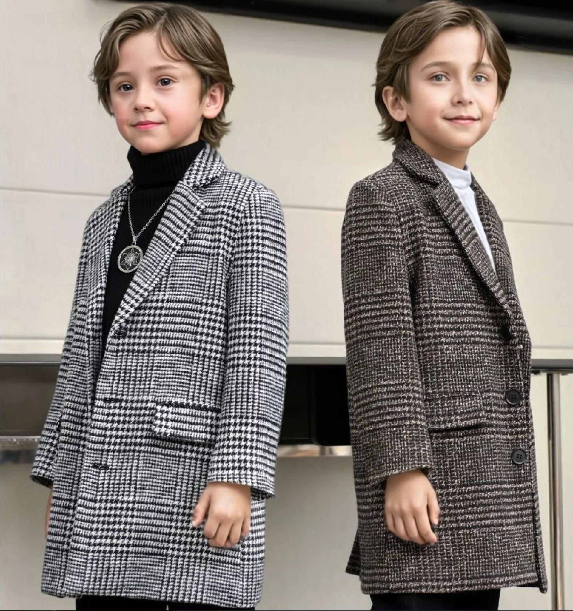 

Boys Windproof Outdoor Long Jacket Children Winter Warm Wool Coat Korea Kids Fromal Birthday Party Photography Woolen Snow Coat