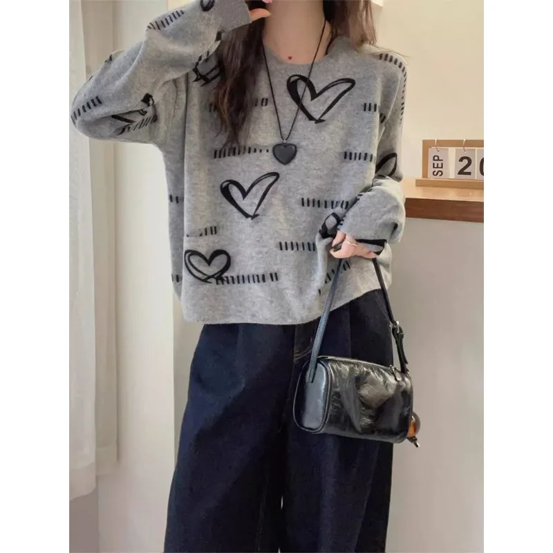 

Свободная немецкая бархатная нижняя рубашка с принтом Love для женщин, осенне-зимний новый утолщенный теплый топ с длинными рукавами и круглым вырезом