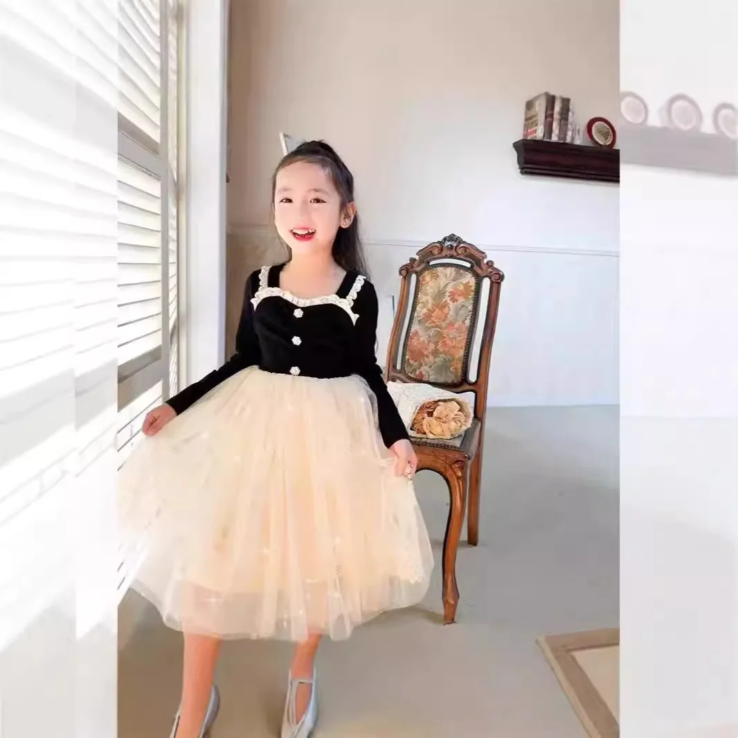 Girls Dress Spring and Autumn 2024 New Children Princess Dress Girls Birthday Dress Stylish and Versatile