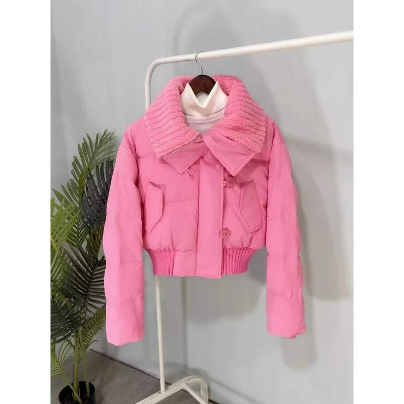 Fashion Casual Women's Warm Winter Coat Quilted Jacket Harajuku Harajuku Parkas Lapel Cotton Jackets Womens Short Red Y2K Tops