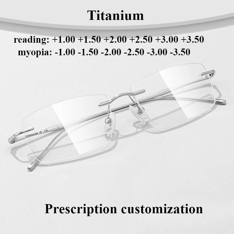 

Сверхлегкие безрамные квадратные очки с защитой от синего света из чистого титана, оправа для очков на заказ, очки по рецепту для близорукости, очки для чтения