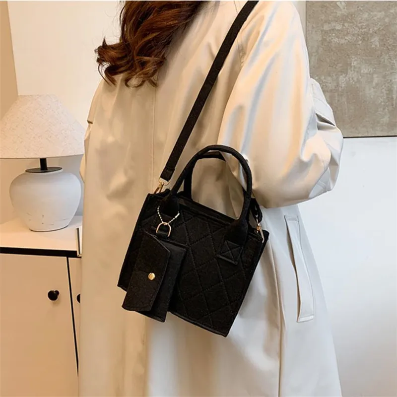 3 Stück/Set geprägte Damenhandtasche, stilvolle Umhängetasche, Clutch und Geldbörse, einfarbige quadratische Umhängetasche, Stoff für den täglichen Gebrauch – Detail 27