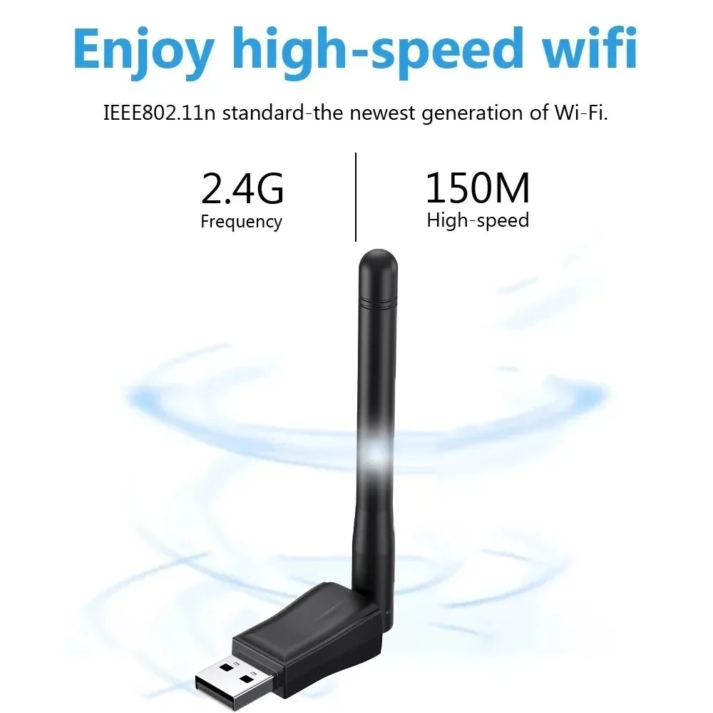 150 Мбит/с USB-адаптер Wi-Fi 2,4 ГГц Мини-беспроводная сетевая карта с антенной 802.11n/g/b Ethernet USB-ключ LAN ПК-приемник