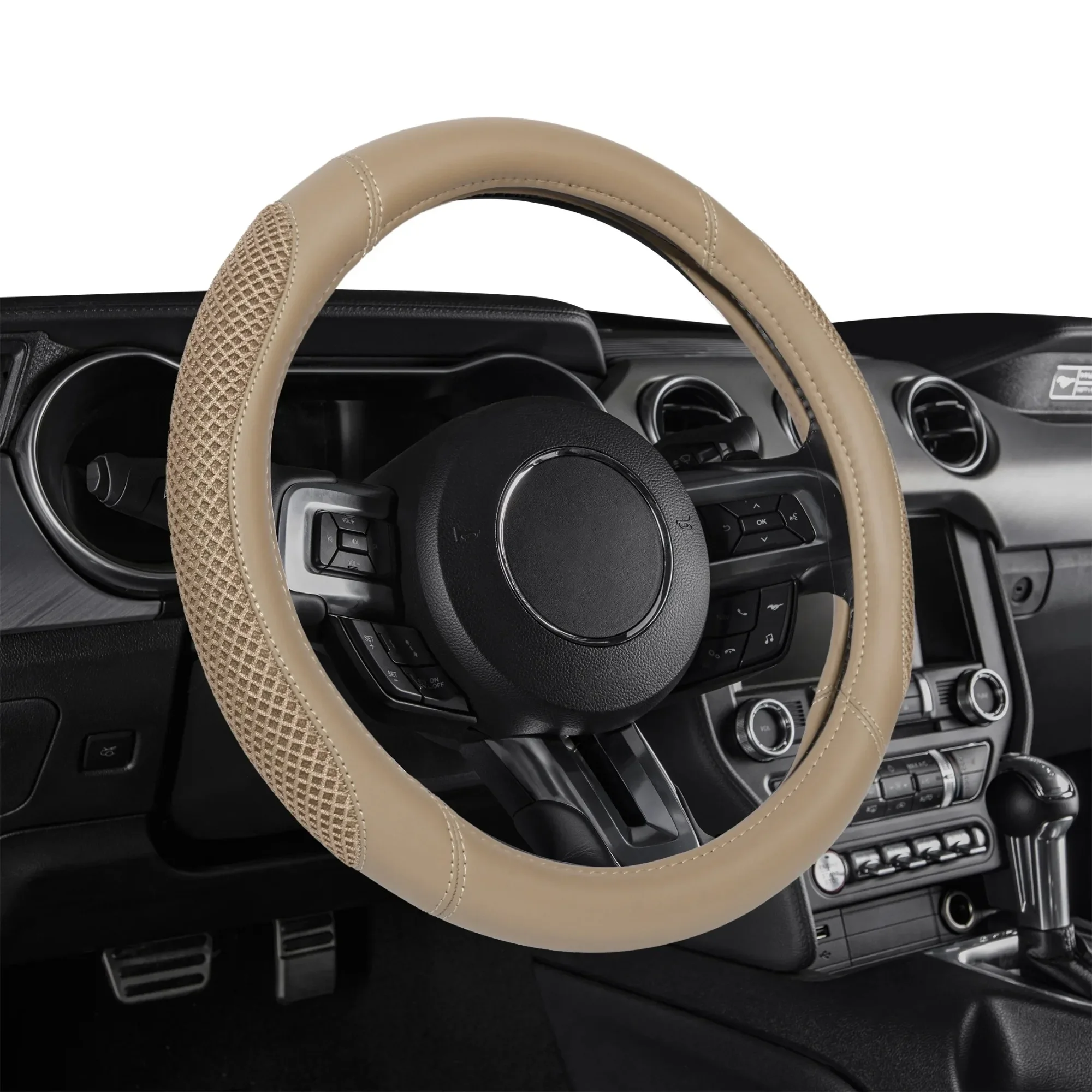 

Auto Drive Beige 3D Mesh, Universal Fit Steering Wheel Cover, PU leather