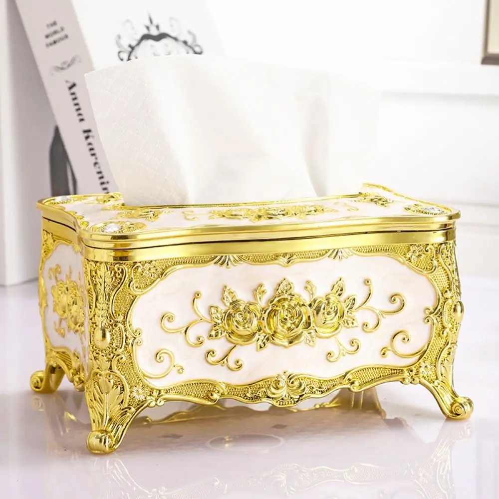 Creative European Style Tissue Box Holder Rose Pattern Plastic Desktop Tissue Box Light Luxury Tissue Dispenser Restaurants