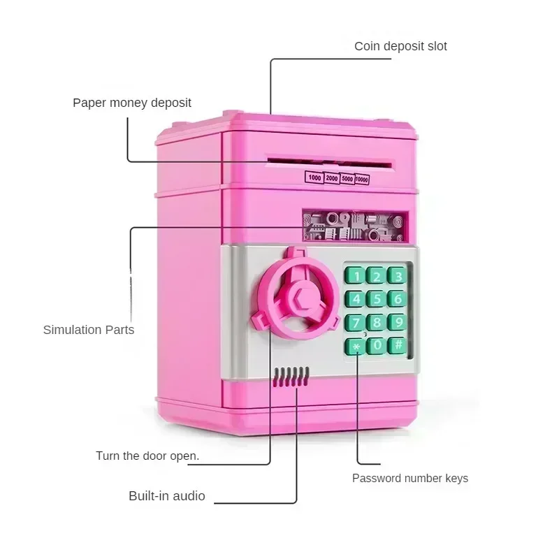 Electronic Piggy Bank Automatic Mini Safe Cash Coins Saving Money Box Password Counter Code Key Lock Coin Bank ATM Child Gift