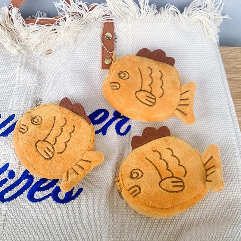 Monedero de peluche japonés con forma de pez pargo, bolso de pulsera, billeteras pequeñas para niñas, Mini monedero con cremallera de dibujos animados para chica, tarjetero