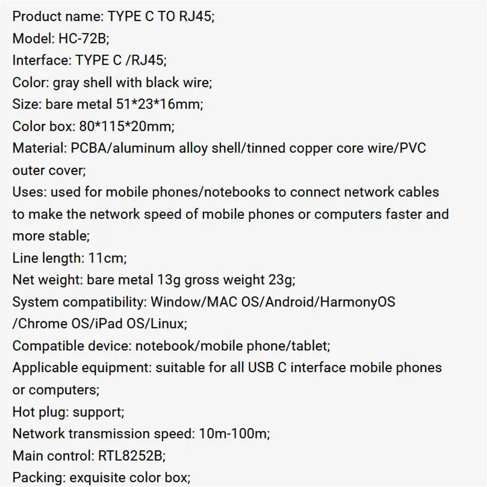 Adattatore di rete da tipo c a RJ45 convertitore Ethernet Usb C per accessori per Laptop Macbook per Computer Mobile