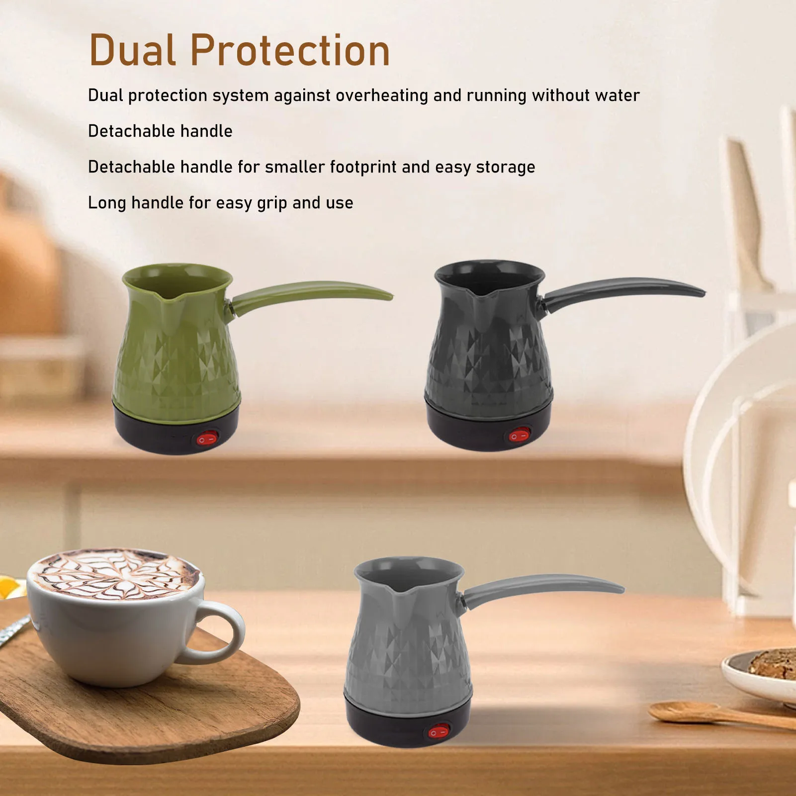 Caffettiera elettrica da 500 ml Caffettiera portatile a doppia protezione a riscaldamento rapido con manico staccabile 600 W