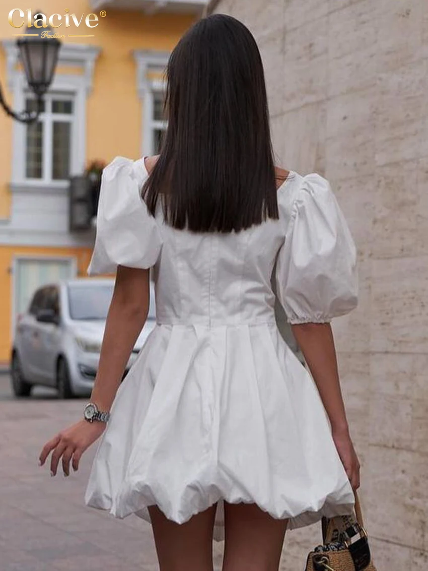 White Cotton V-Neck Mini Dress - Loose Fit Short Sleeve