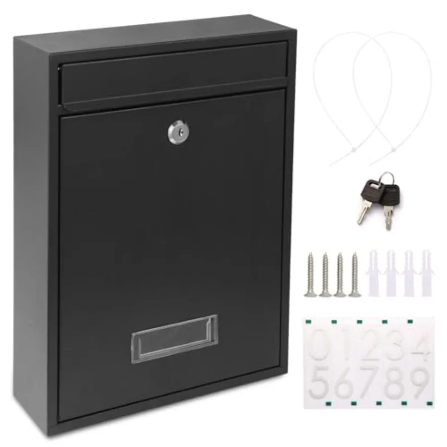 

Mailboxes for Outside, Wall Mount Locking Mailbox, Security Mailbox with Lock Key and Three Sets 0-9 Mail Box Numbers, Large Ca