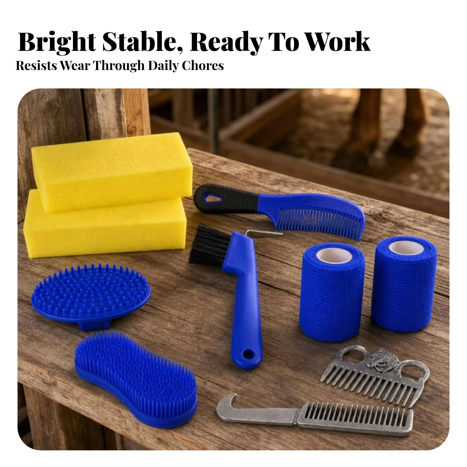 Horse Brush Set Hand-Held Grooming Kit with Hoof Pick Horse Care Kit with Brushes Complete Convenient for Equestrians, Stable