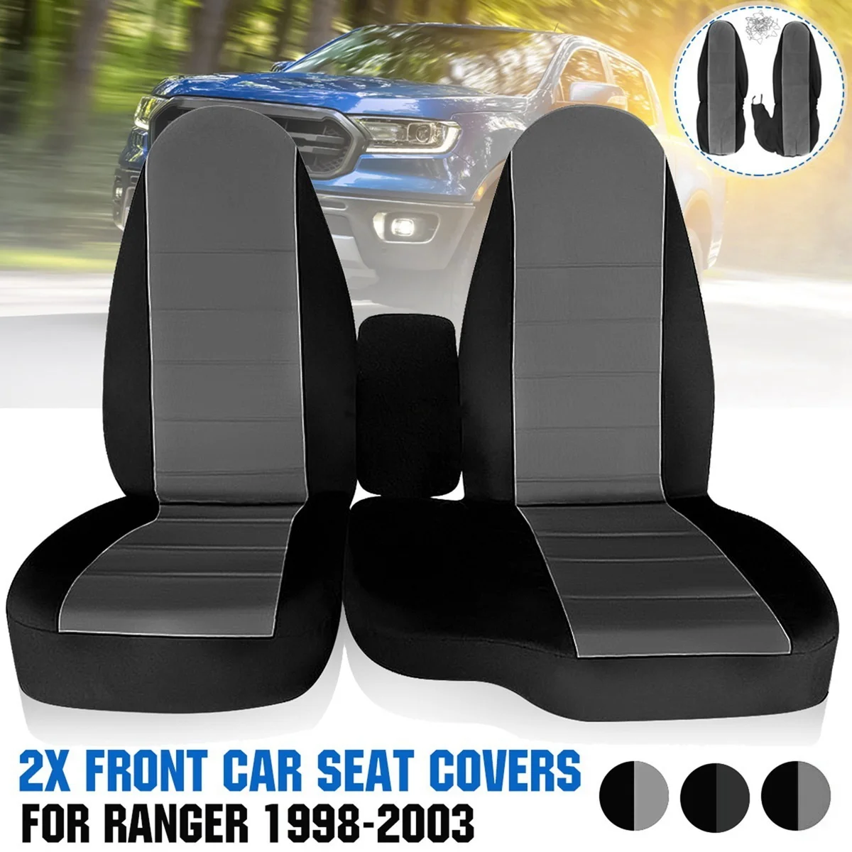 

2PCS for Ford Ranger 60/40 High Back Seat Cover Front Car Seat Cover Cushion No Armrest Cover 1998 -2003 Dark Grey jasmine