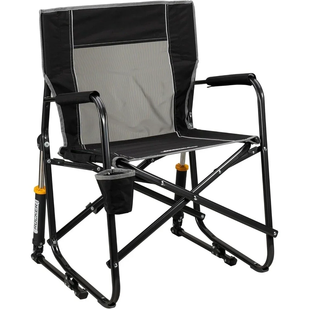 

Beach Outdoor Rocking Chair with Beverage Holder,With handrails,sturdy steel frame holds up to 250 lbs,Portable and Foldable