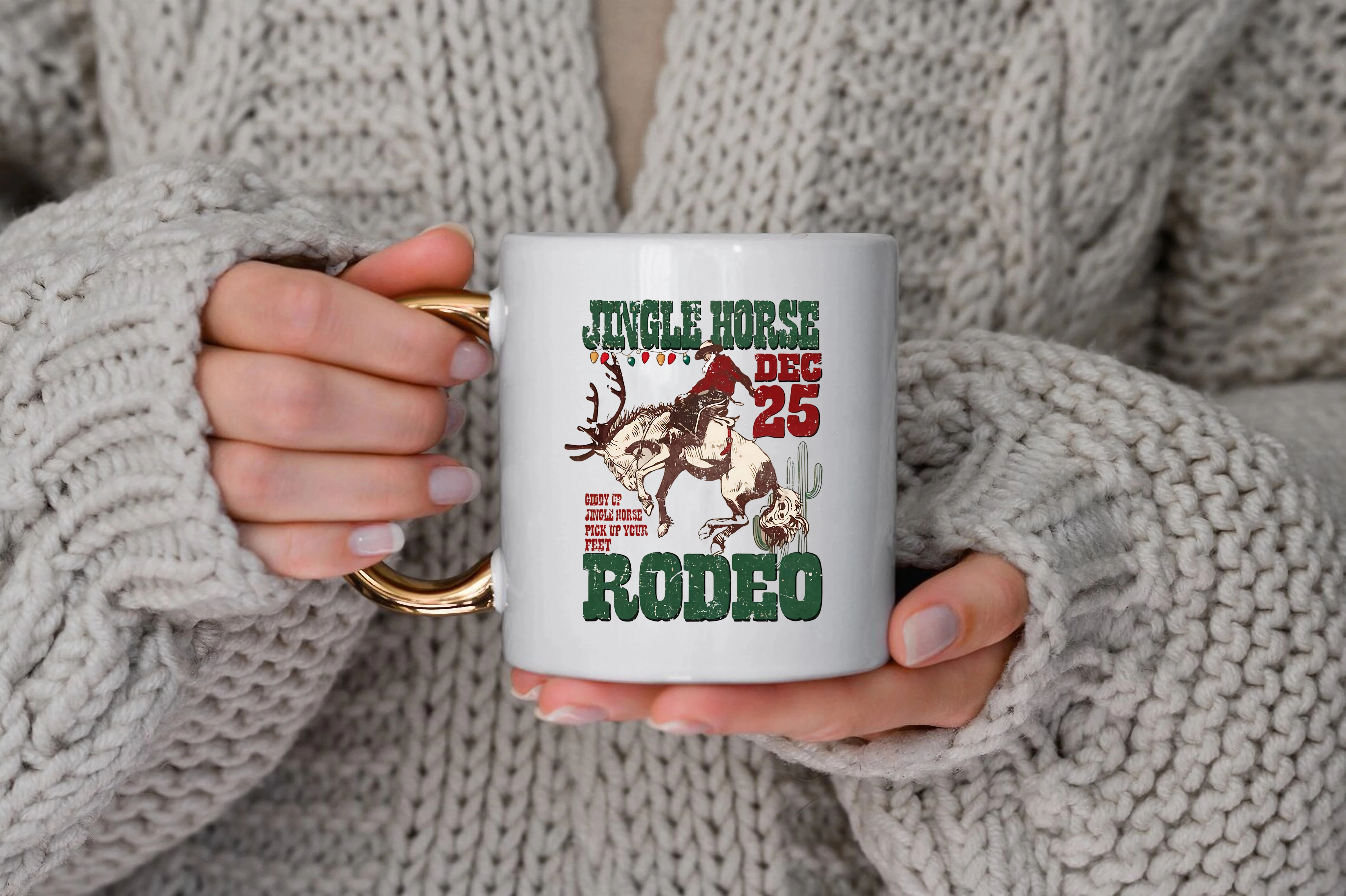 Jingle House Pattern coffee mug Elk Rodeo Graphics Ceramic Mug Christmas coffee mug Country Christmas Cowboy Christmas gift