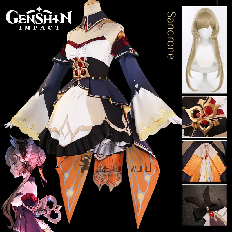 

Sandrone Marionette Косплей Костюм Парик Genshin Impact Платье Головные Уборы Nod-Krai Fatui Для Женщин Девочек Реквизит Аксессуары Хэллоуин