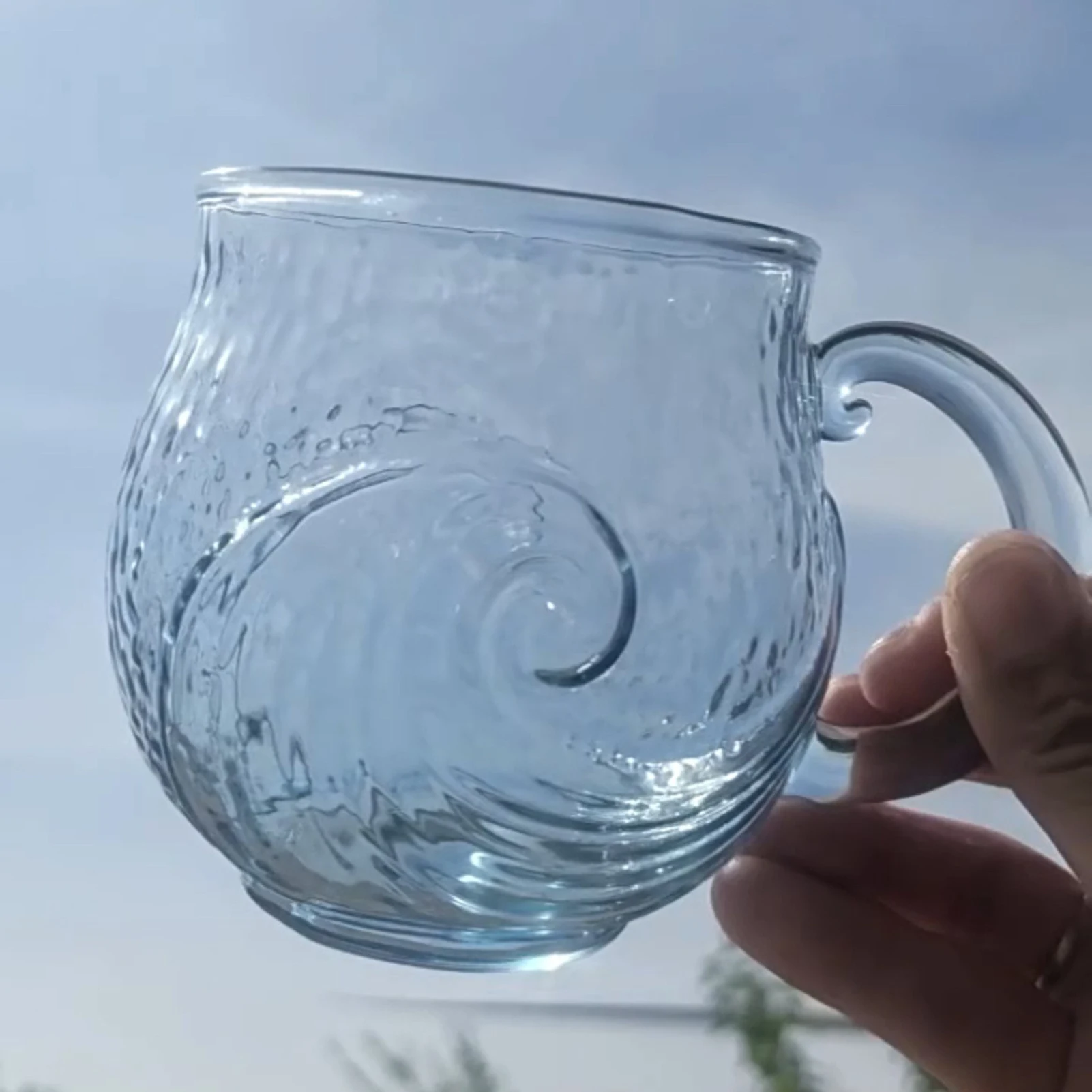 كوب زجاجي بنمط موجة 350 مل كوب شرب مصنوع يدويًا على طراز المحيط للمشروبات الساخنة والباردة وعصير الشاي والقهوة #2