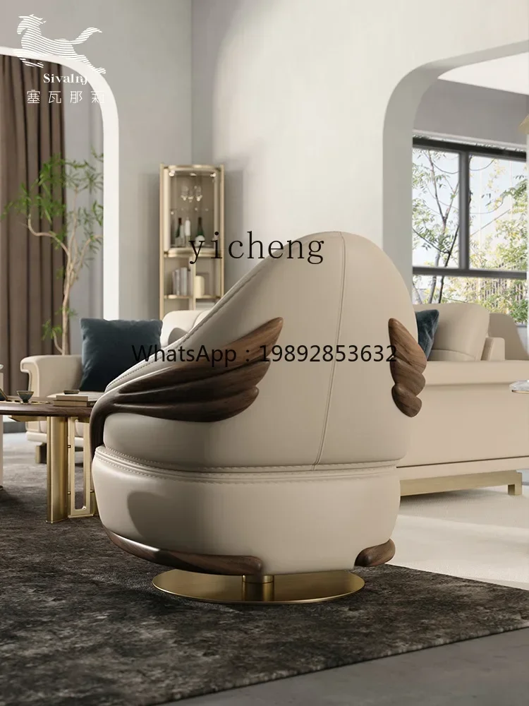 High-End Single-Seat Sofa Chair Villa Home Living Room Leather Rotating Leisure Chair